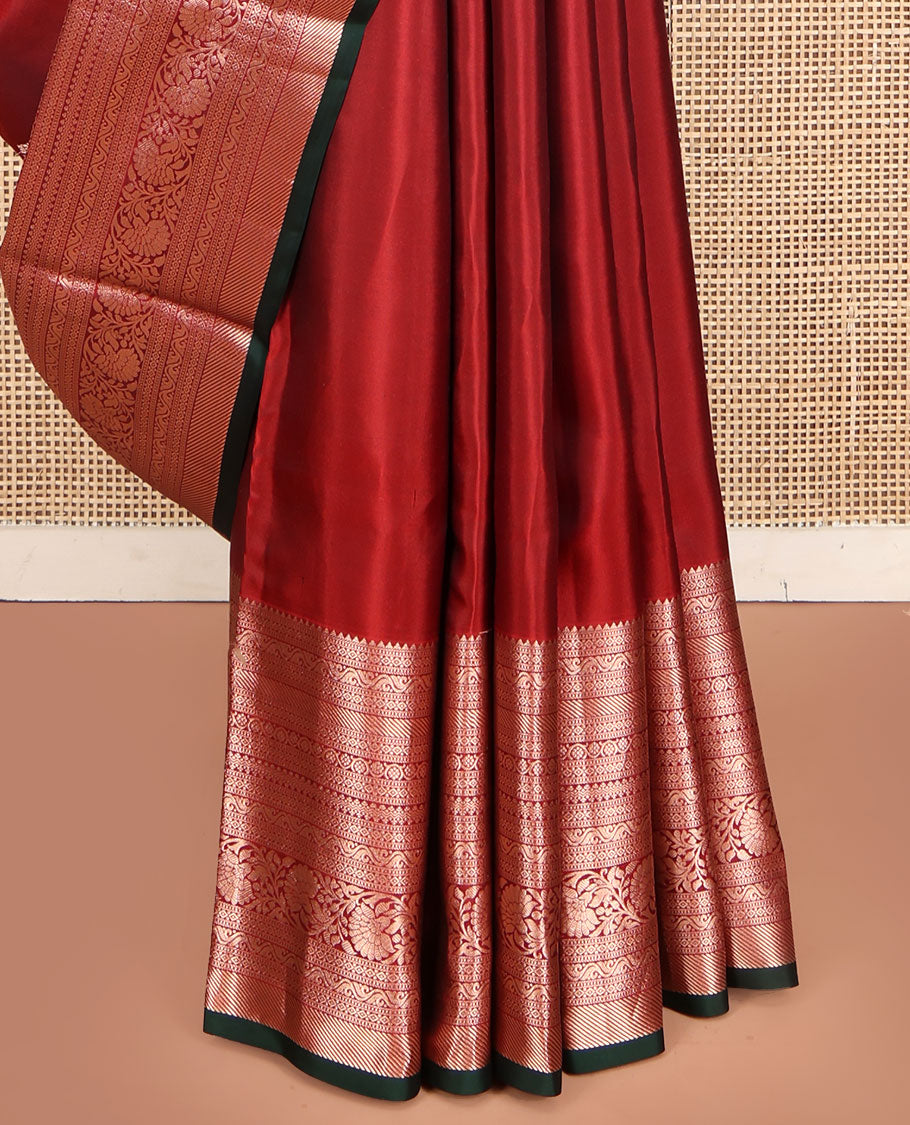 Red Vasundhara Lite Silk Mix Saree, Elevated with Zari Buttas on Its Body, Highlighted by a Zari Border of Rekku, Muthu, Diamond, Rettai Neli, and Kodi Visiry Designs, Grand Jaal-Design Pallu, and Paired with a Contrast Blouse