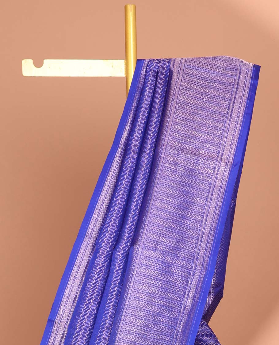 Purple  zig zag striped kancheepuram silk saree with seld striped zari border & geometric zari design pallu