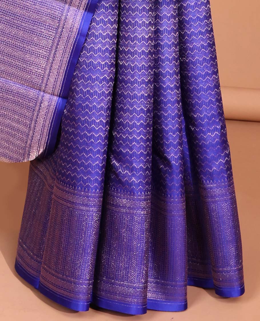 Purple  zig zag striped kancheepuram silk saree with seld striped zari border & geometric zari design pallu