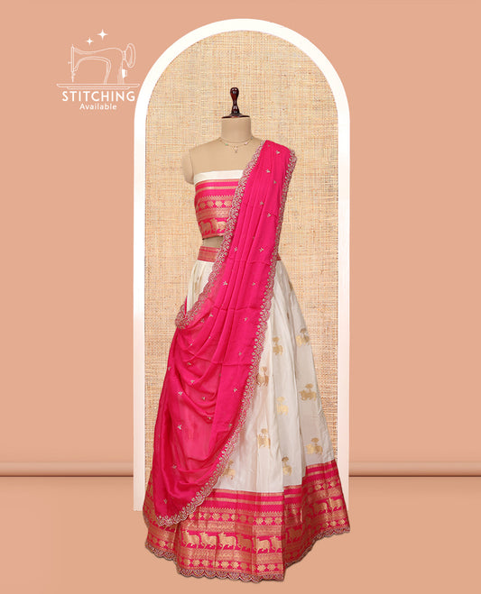 White-Pink Banaras Half-Saree