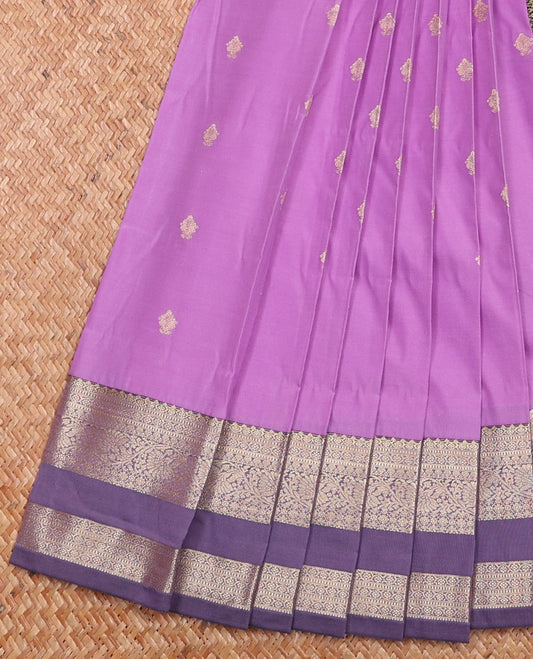 Pink Budget Silk Saree Ornamented with Zari Buttas, Featuring a Contrast Traditional Zari-Design Rettai Pettu Border, Jaal Pallu, and a Contrast Blouse