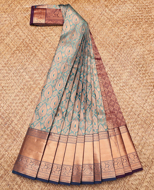 Blue Budget Silk Saree, Adorned with Jacquard Design, Contrast Traditional Zari Border, Grand Jaal Pallu, and a Contrast Blouse