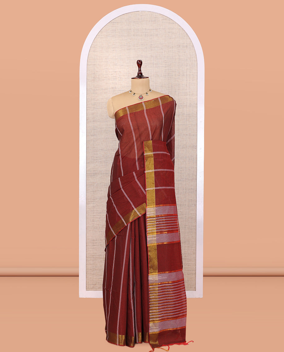 Maroon Jute Cotton Saree