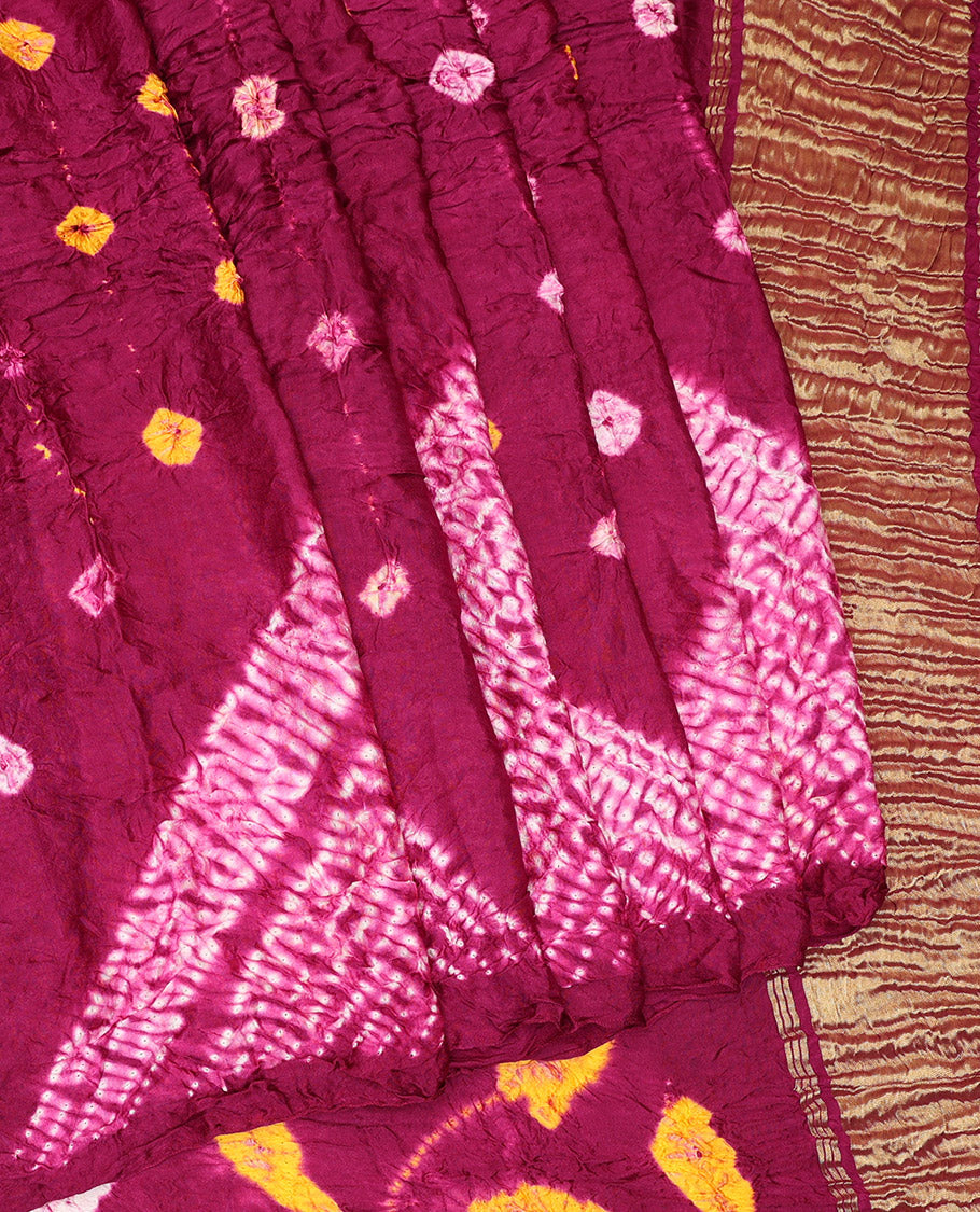 Borderless Wine Bandhani Dola Silk Saree