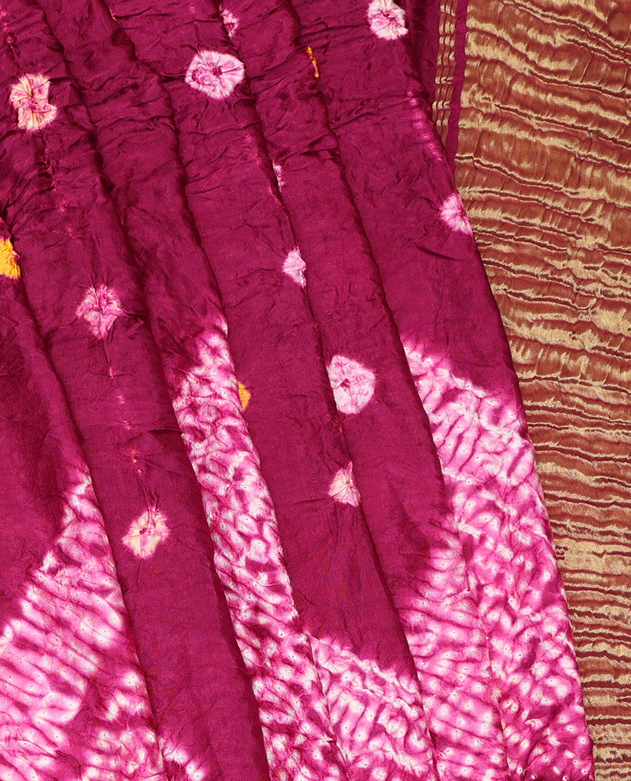 Borderless Wine Bandhani Dola Silk Saree