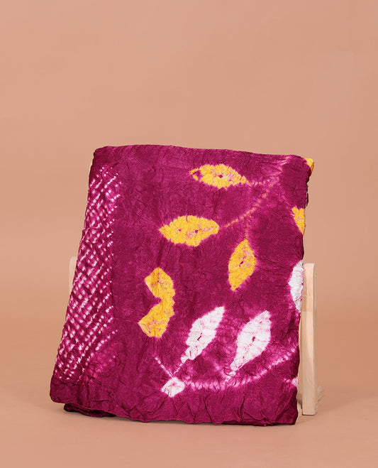 Borderless Wine Bandhani Dola Silk Saree