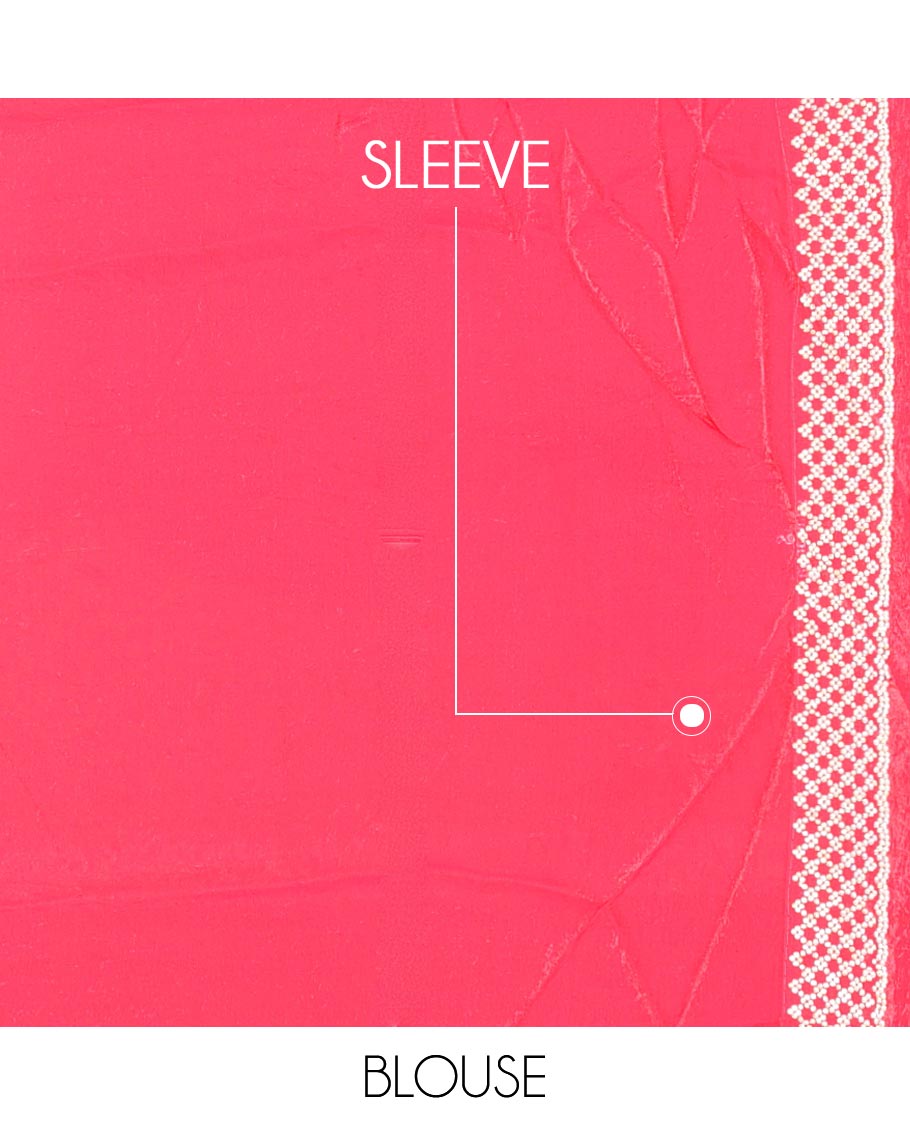 Red embroidery designer saree with stones embedded in its body, scallop stone work border