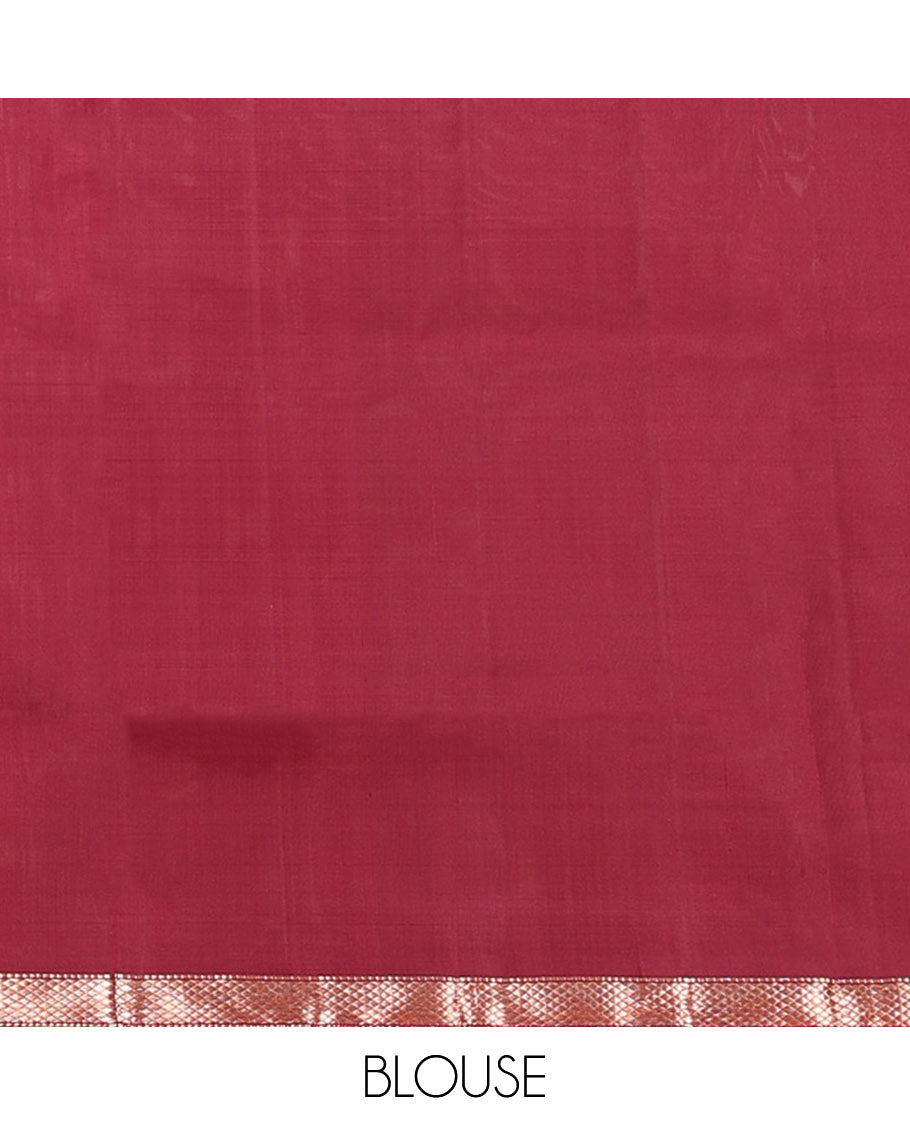 Rust orange bird and floral buttas zari woven soft silk saree, contrast kuyil kann border, and jaal pallu