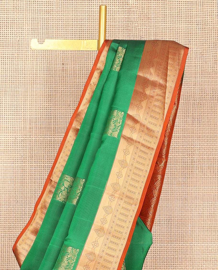 Green zari buttas Vasundhara silk mix saree, contrast traditional zari border & intricate pallu
