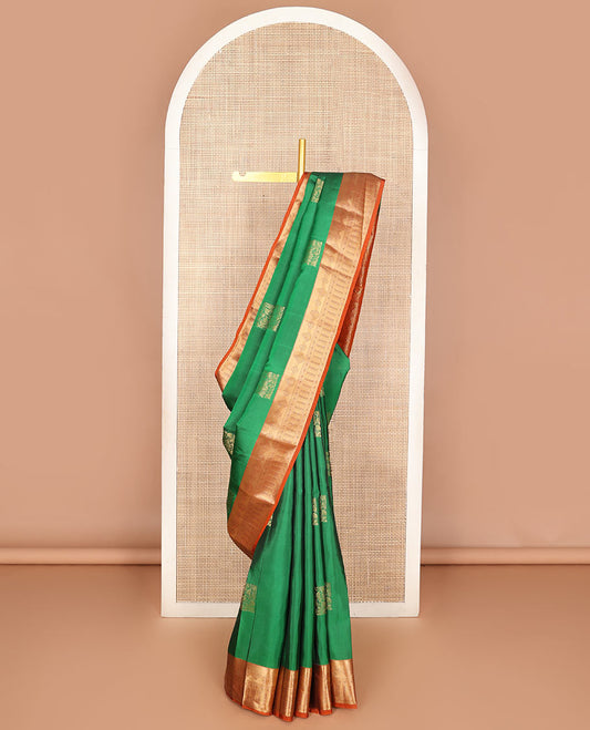 Green zari buttas Vasundhara silk mix saree, contrast traditional zari border & intricate pallu