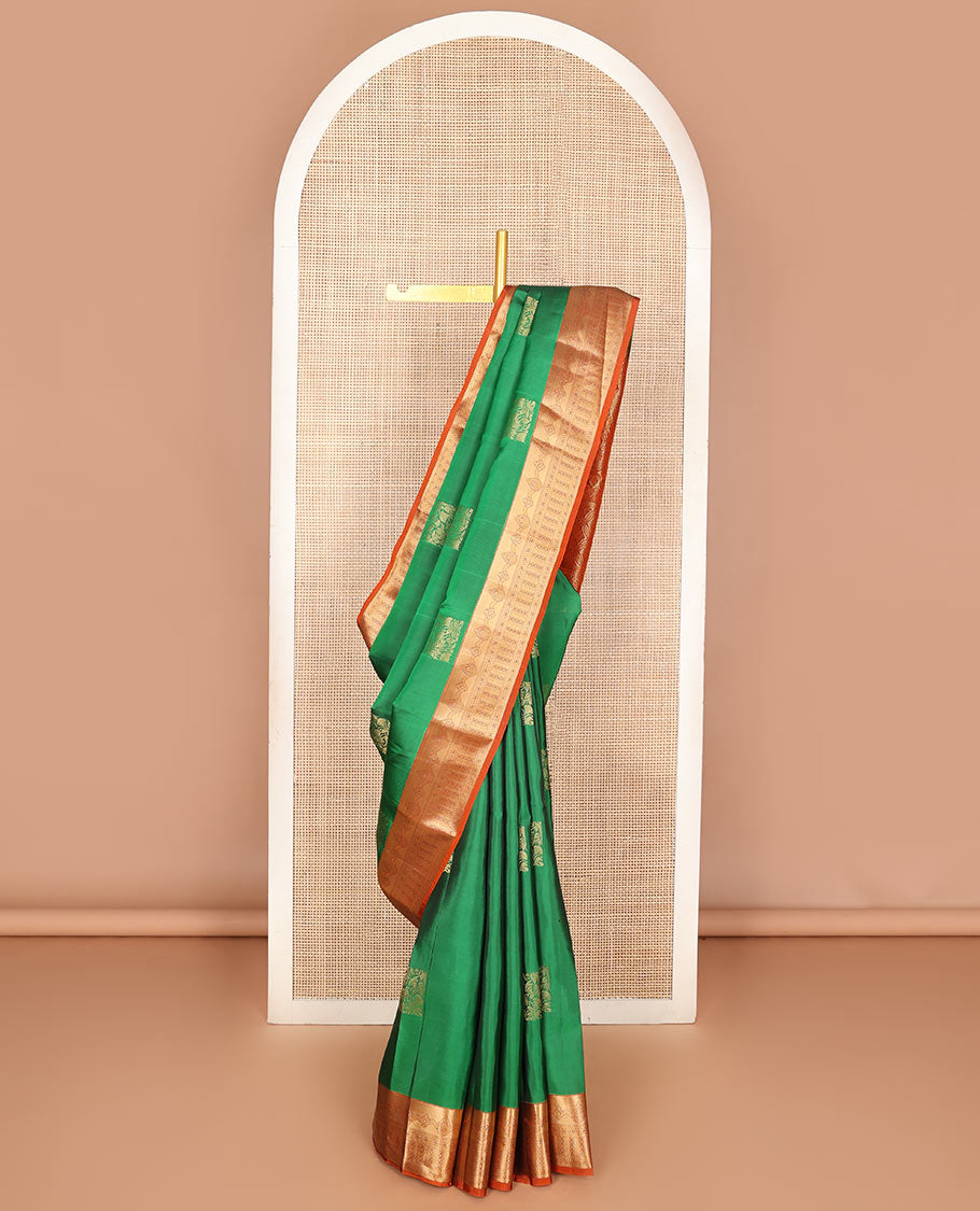 Green zari buttas Vasundhara silk mix saree, contrast traditional zari border & intricate pallu