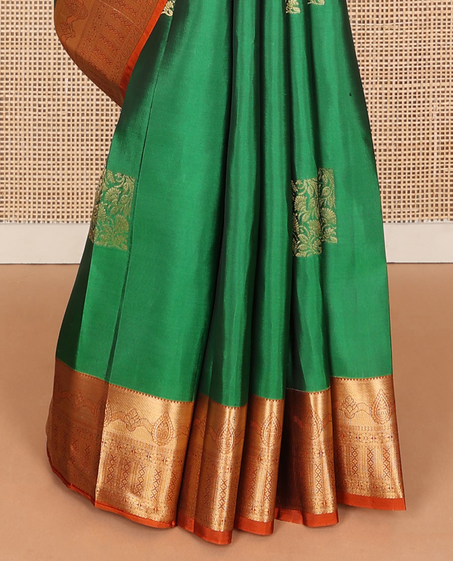 Green zari buttas Vasundhara silk mix saree, contrast traditional zari border & intricate pallu