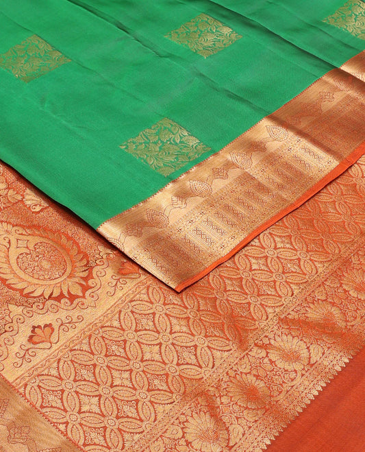 Green zari buttas Vasundhara silk mix saree, contrast traditional zari border & intricate pallu