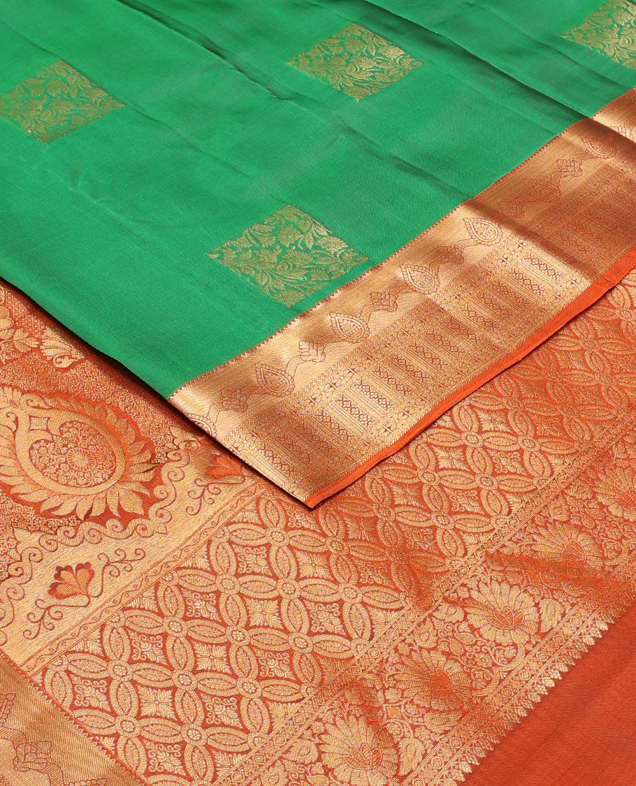 Green zari buttas Vasundhara silk mix saree, contrast traditional zari border & intricate pallu