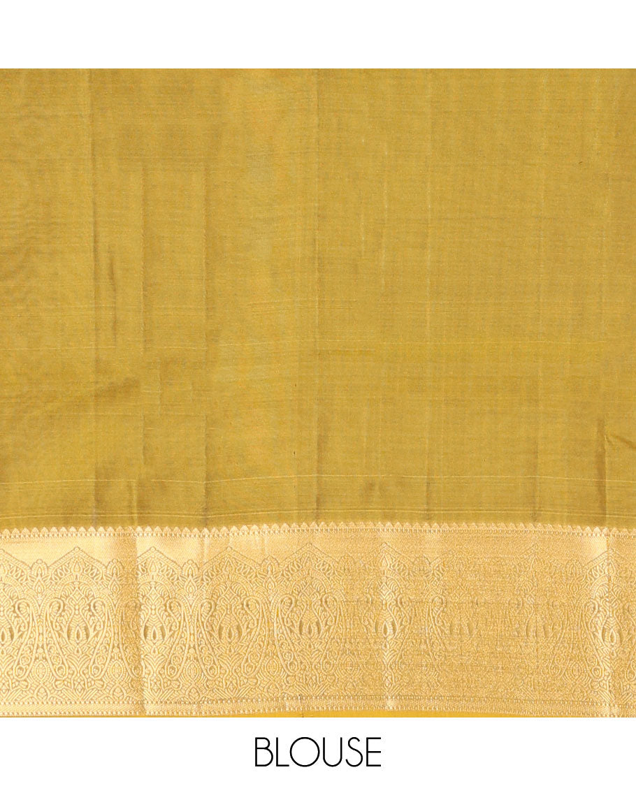 Green leaf zari buttas vasundhara silk mix saree, contrast border of rekku,muthu & manga design & zari-rich jaal pallu