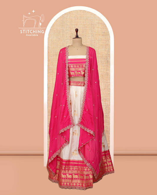 White-Pink Banaras Half-Saree