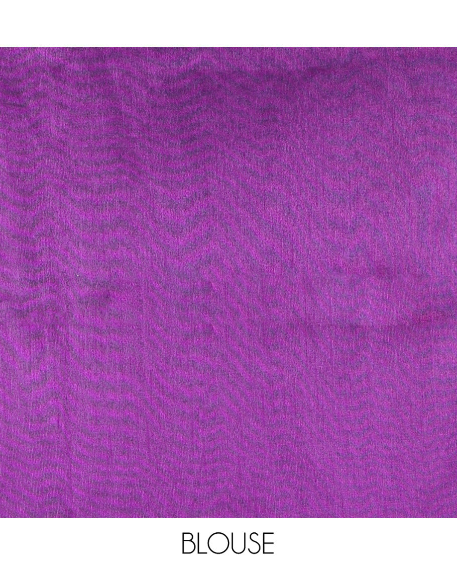 Borderless Rama Semi-Raw Silk Saree, Decked Up with Muthu Stripes on Its Body, Complemented by a Contrast Zari Striped Pallu, and Paired with a Contrast Blouse