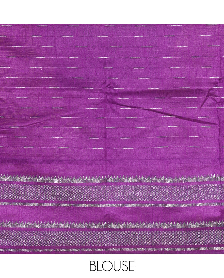 Blue Semi-Raw Silk Saree Features Maze-Like Checks, a Contrast Traditional Zari Border, Striped Pallu, and a Contrast Blouse