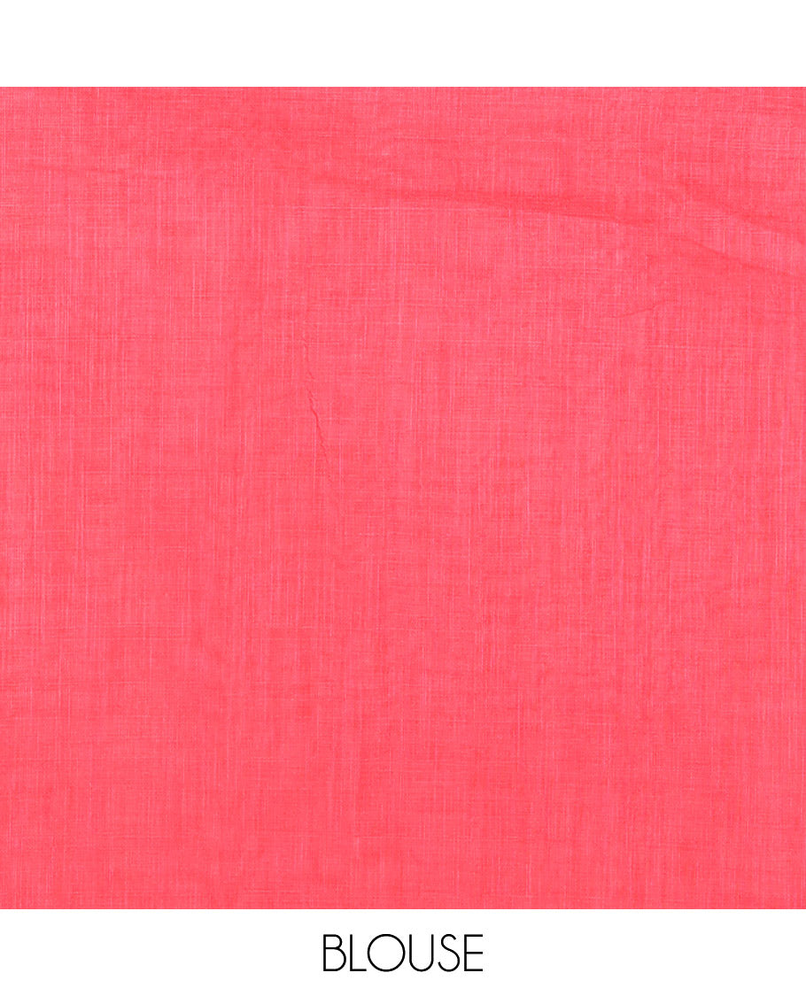 Borderless Pink Linen Cotton Saree, Accentuated with Micro-Checks and Pichwai Lotus Print, a Subtle Pallu, and a Matching Blouse