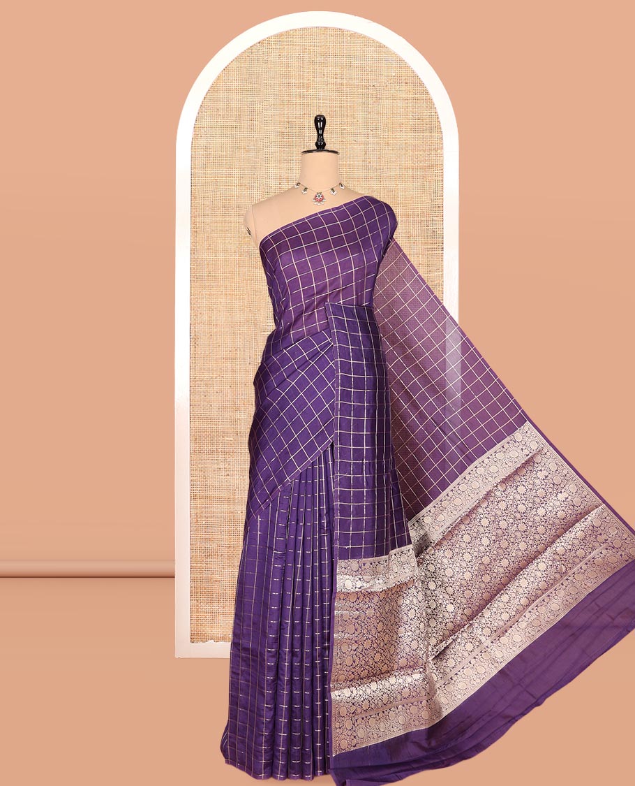 Borderless Purple Chanderi Cotton Saree, Grand Intricately Designed Pallu, and a Matching Blouse