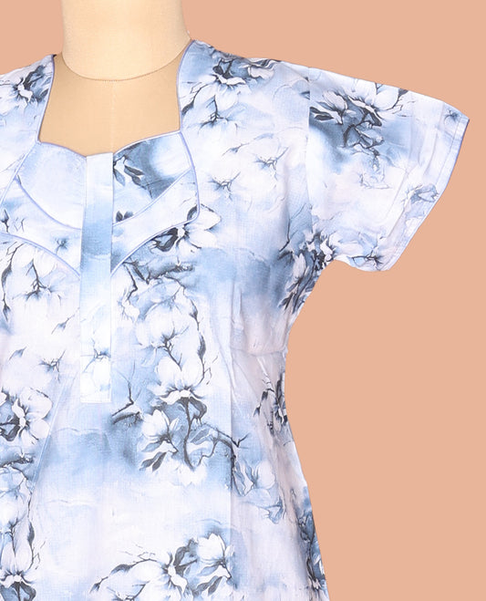Pale Blue Cotton-Blended Nighty