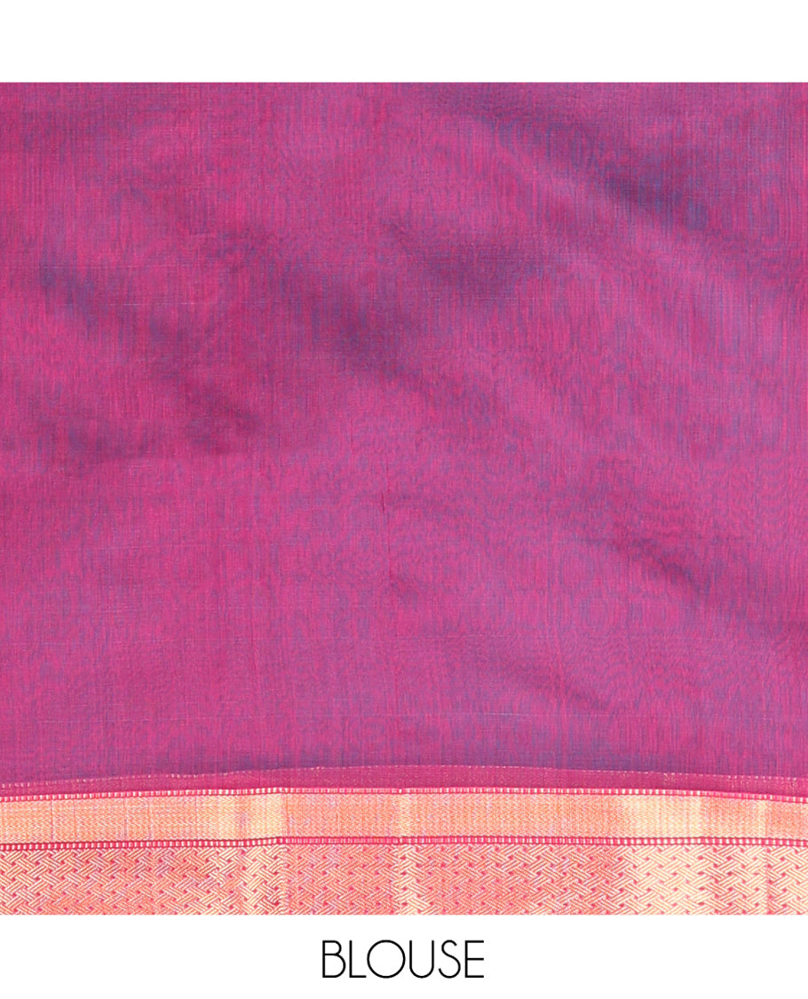 Blue Maheshwari Cotton Saree, Dazzled with Flower Buttas All Over Its Body, Complemented by a Contrast Zari Traditional Design Border, Pallu Steeped with Flower Buttas, and Paired with a Contrast Blouse