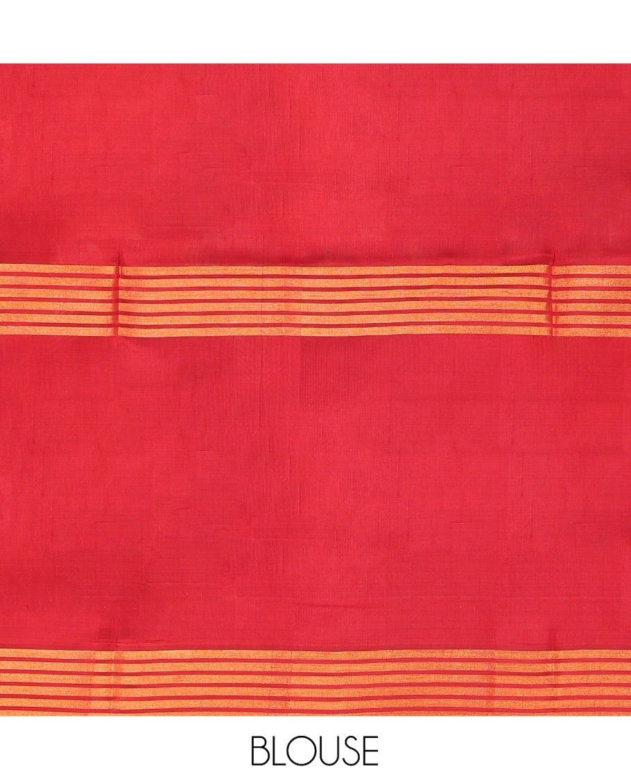 Orange Uppada Silk Saree, Decked Up with Zari Buttas on Its Body, Complemented by a Contrast Border Featuring Floral and Meenakari Bird Designs, Pallu Steeped with Flower Designs, and Paired with a Contrast Blouse