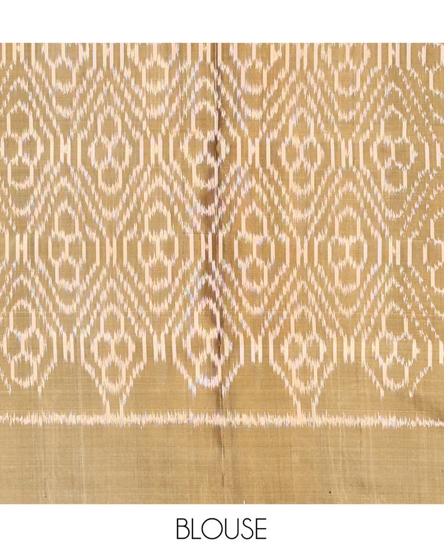 Yellow Mayuri Soft Silk Saree, Sparsely Sparkled with Ikkat Buttas All Over Its Body, Complemented by Contrast Checked Border, Artfully Ikkat Textured Pallu, and Paired with a Contrast Blouse