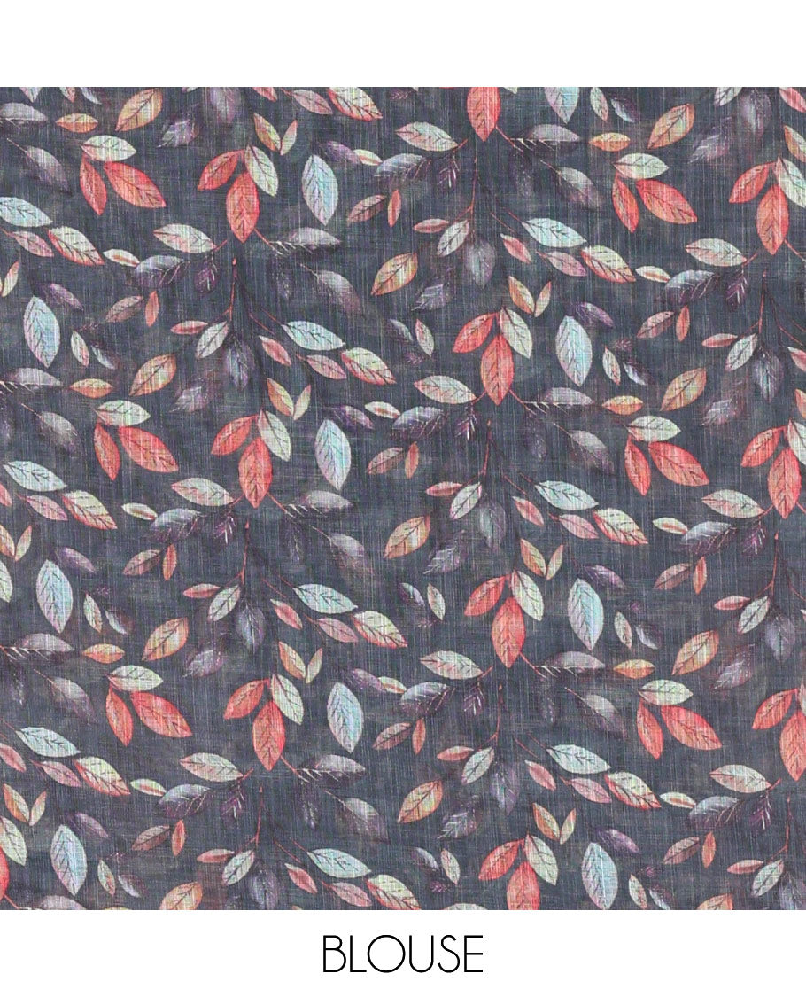 Green plain linen cotton saree, mordern art style elephant motifs printed border, elephant printed pallu, and a leaf printed blouse