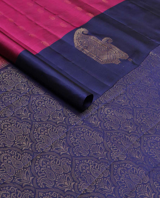 Magenta manga zari buttas silk mix saree, contrast unique manga butta border & pallu of jaal designs