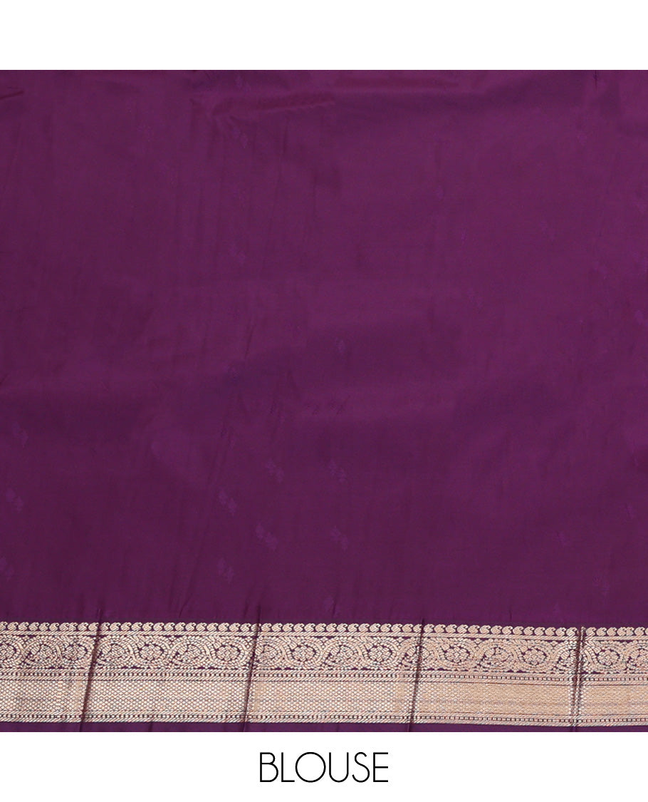 Sandal Budget Silk Saree, Sparsely Woven with Zari Buttas All Over Its Body, Complemented by Contrast Traditional Zari Designs Woven Border, Grand Jaal Pallu and Paired with a Contrast Blouse
