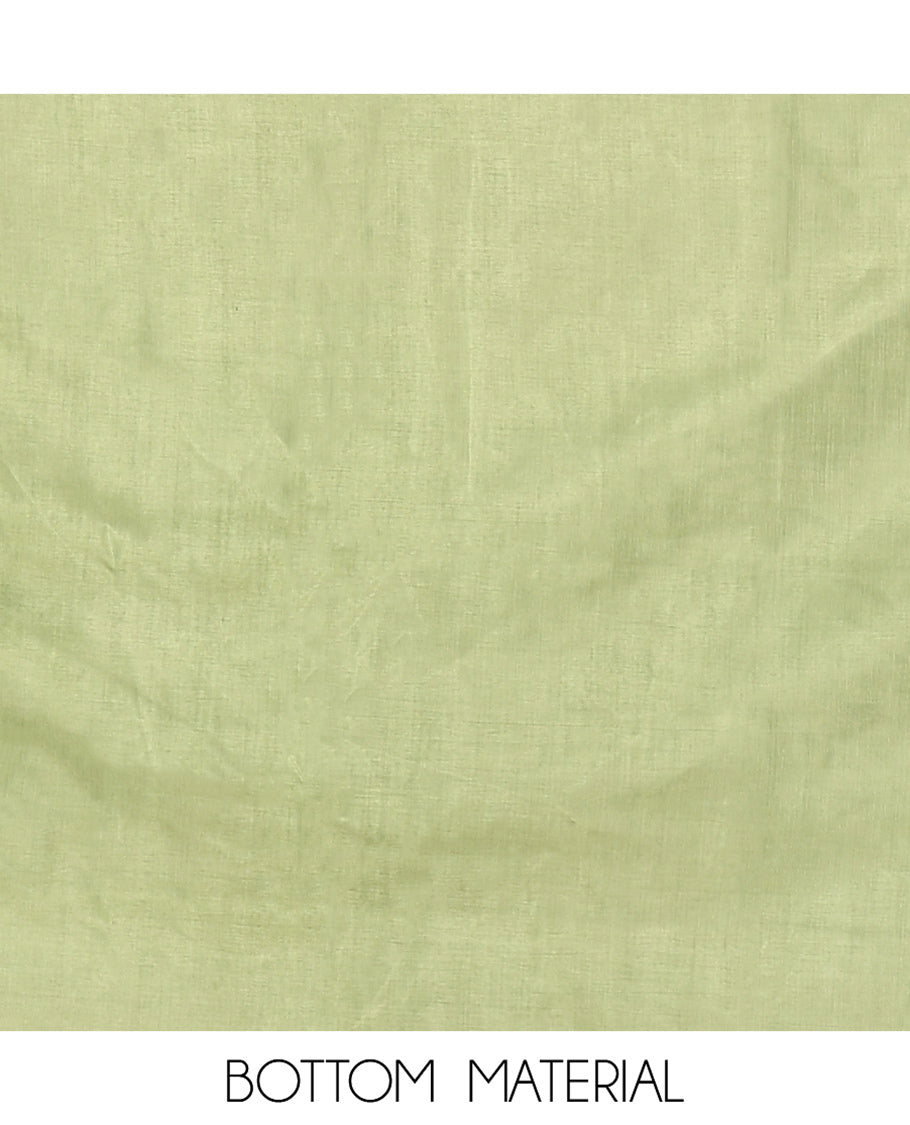 Cream-Green Organza Material Chudidar, Floral Thread Embroidery Top, Contrast Bottom, and Embroidered Scallop Dupatta