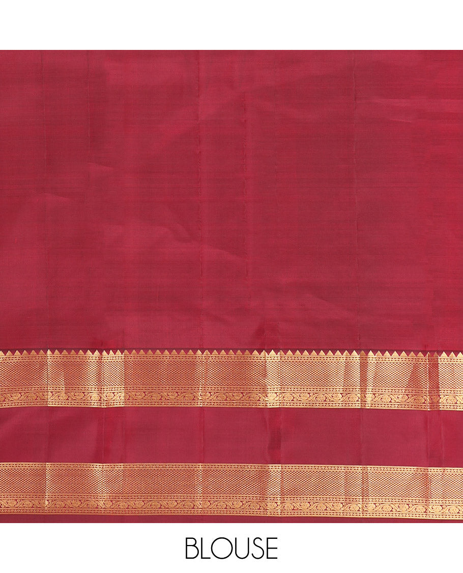 Pink Vasundhara Silk Saree, Gracefully Embellished with Zari Buttas and Checks, a Contrast Rettai Pettu Border of Rekku, Neli, Kodi Visiry, and Mayil Kann, Grand Pallu, and a Contrast Blouse