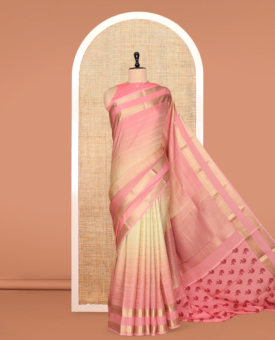 Multi-Color Ombre-Style Checked Mysore Silk Saree, Highlighted by a Traditional Zari Border, Floral Pallu, and a Matching Blouse