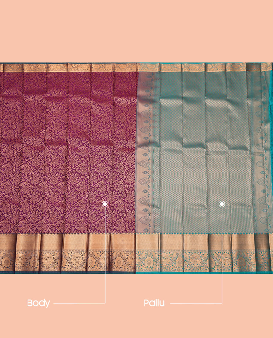 Purple Budget Silk Saree, Gracefully Embellished with Jacquard Design, Complemented by a Contrast Traditional Zari Border, Jaal Pallu, and Contrast Blouse