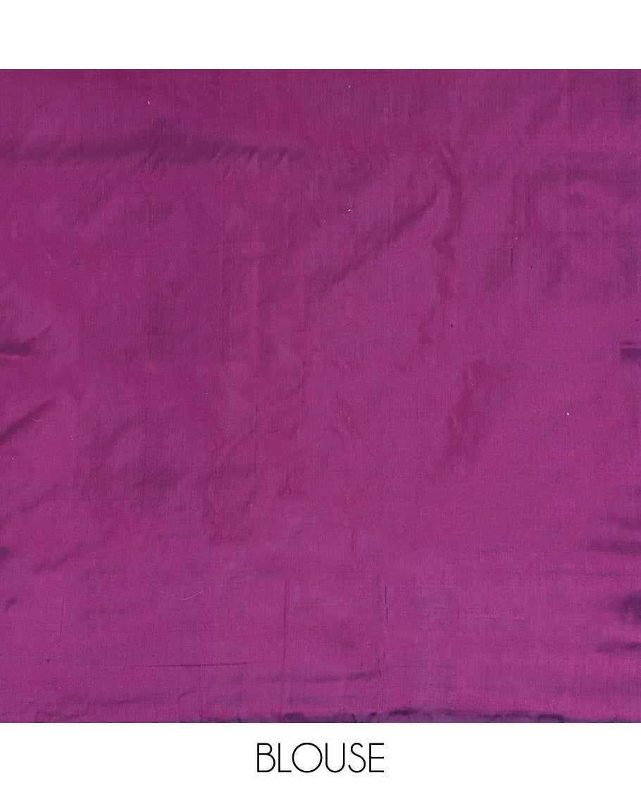 Purple Pochampally Ikat Saree Features Maze-Like Patterns, a Plain Border, Ikat-Style Woven Pallu, and a Matching Blouse