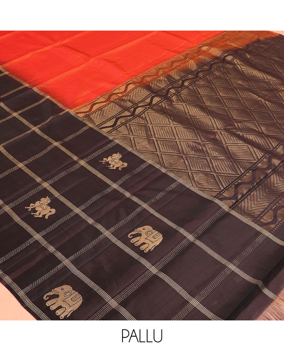 Orange Mayuri Checks Soft Silk Saree