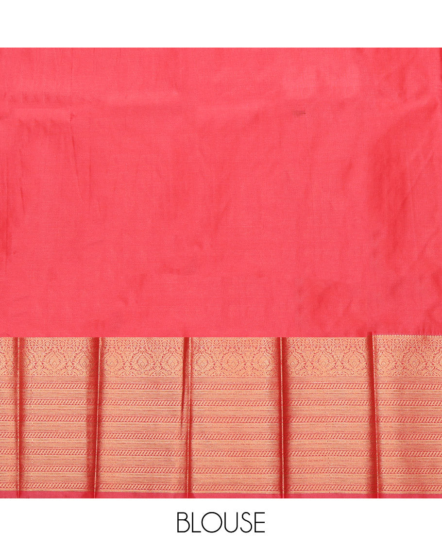 Green Budget Silk Saree, Meticulously Crafted with Zari Buttas, Complemented by a Contrast Traditional Zari Border, Grand Pallu, and a Contrast Blouse