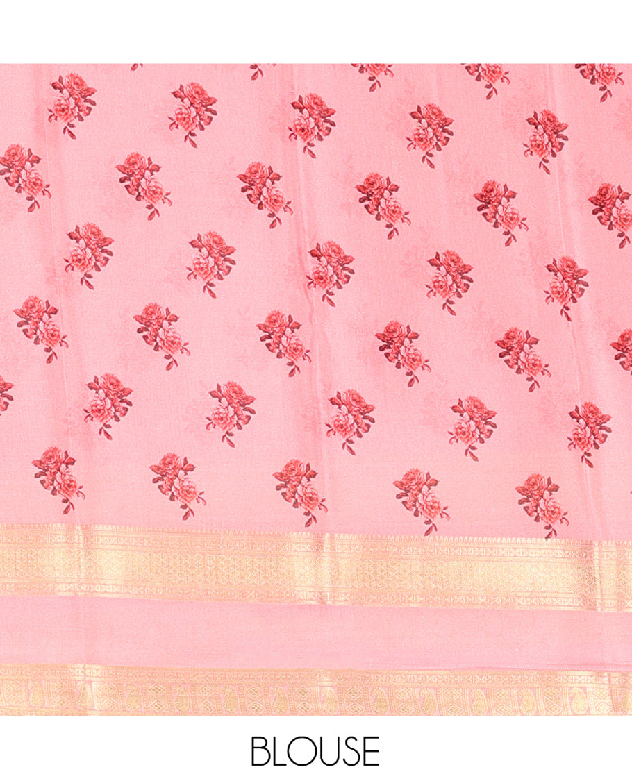 Multi-Color Ombre-Style Checked Mysore Silk Saree, Highlighted by a Traditional Zari Border, Floral Pallu, and a Matching Blouse