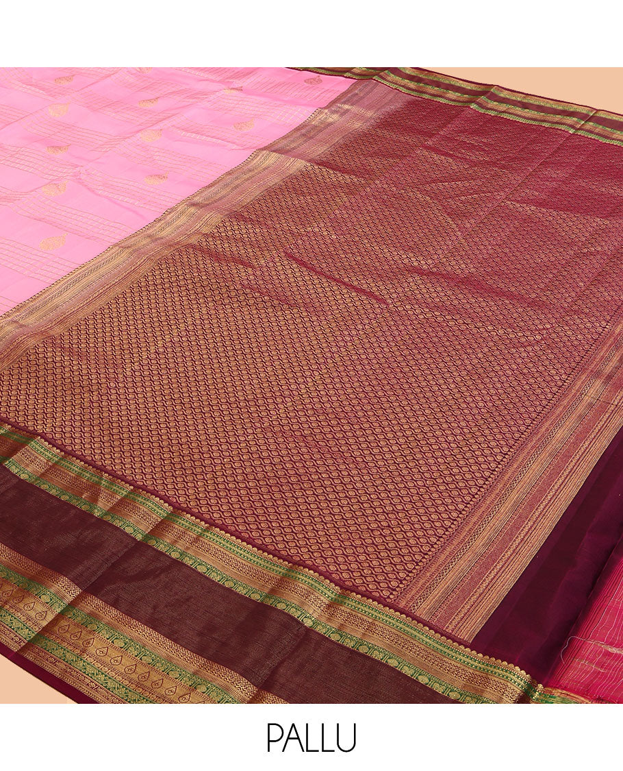 Pink Vasundhara Lite Silk Mix Saree, Richly Detailed with Zari Buttas and Checks, a Contrast Border Steeped with Traditional Designs, Grand Pallu, and a Contrast Blouse