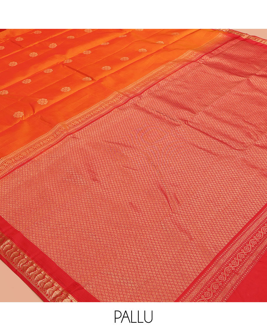Orange Zari Buttas Vasundhara Lite Silk Mix Saree, a Contrast Mayil Border, Jaal Pallu, Contrast Blouse