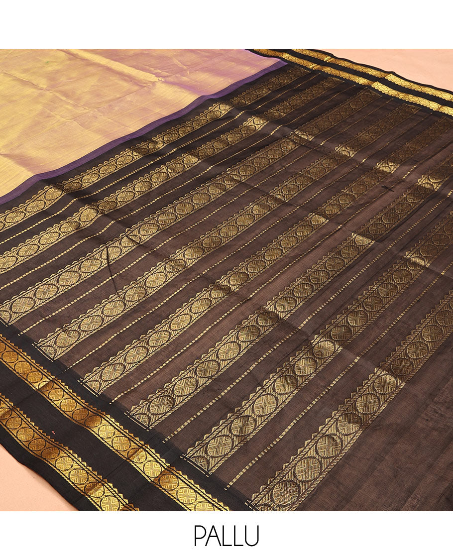 Pink Plain Kuppadam Silk Saree, a Contrast Double-Pet Traditional Border, Grand Pallu, a Contrast Blouse