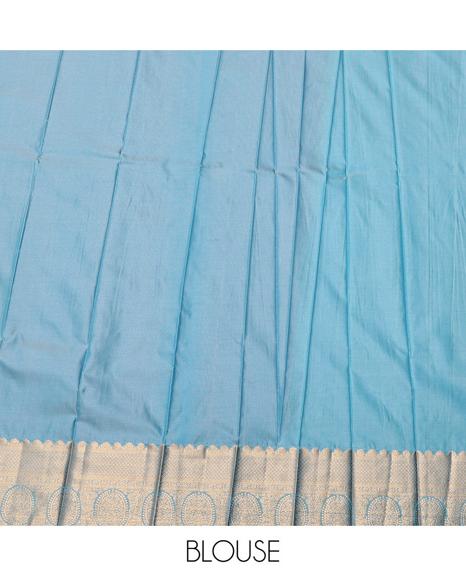 Orange Budget Silk Saree, Delicately Woven with Tree Buttas, Complemented by a Contrast Traditional Zari Border, Intricate Pallu, and a Contrast Blouse