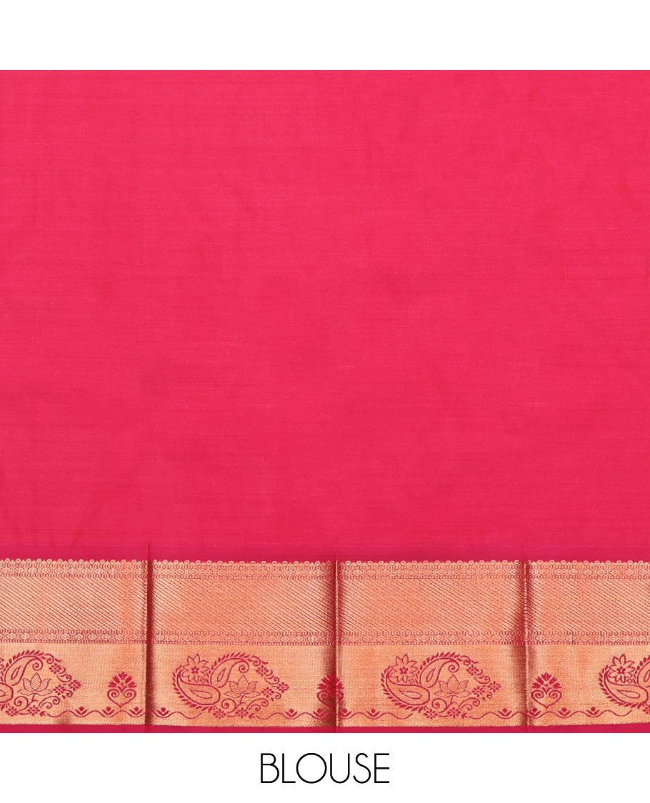 Brown Budget Silk Saree, Detailed with Jacquard, Complemented by a Contrast Traditional Zari Border, Grand Pallu, and a Contrast Blouse