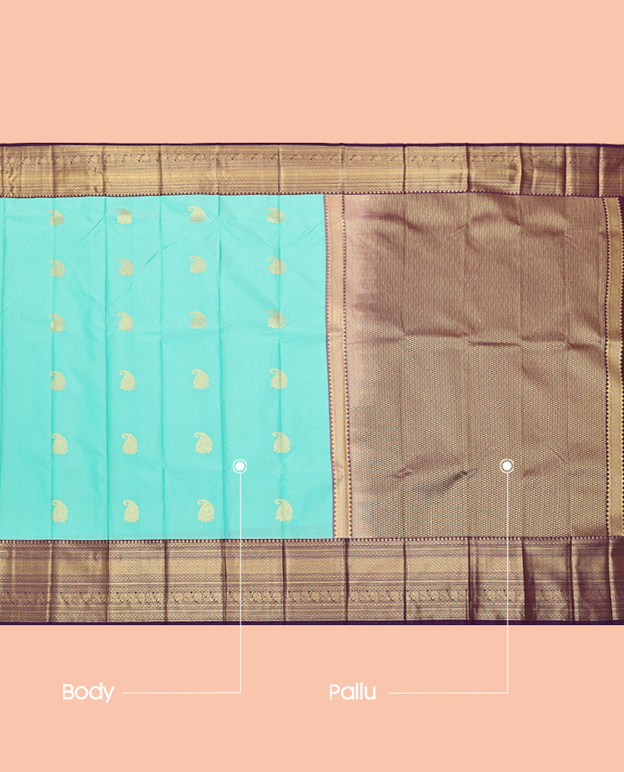 Blue Budget Silk Saree, Woven with Zari Buttas, Complemented by a Contrast Traditional Zari Border, Grand Pallu, and a Contrast Blouse