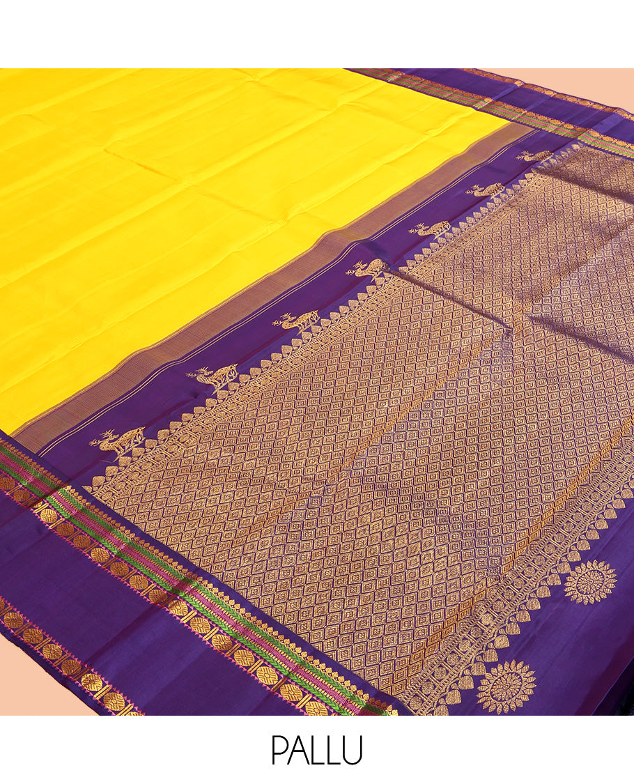 Yellow Plain Kanchipuram Silk Saree