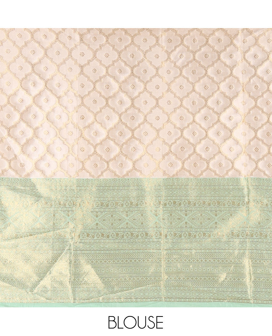 Cream-Pista Green Semi-Silk Half-Saree