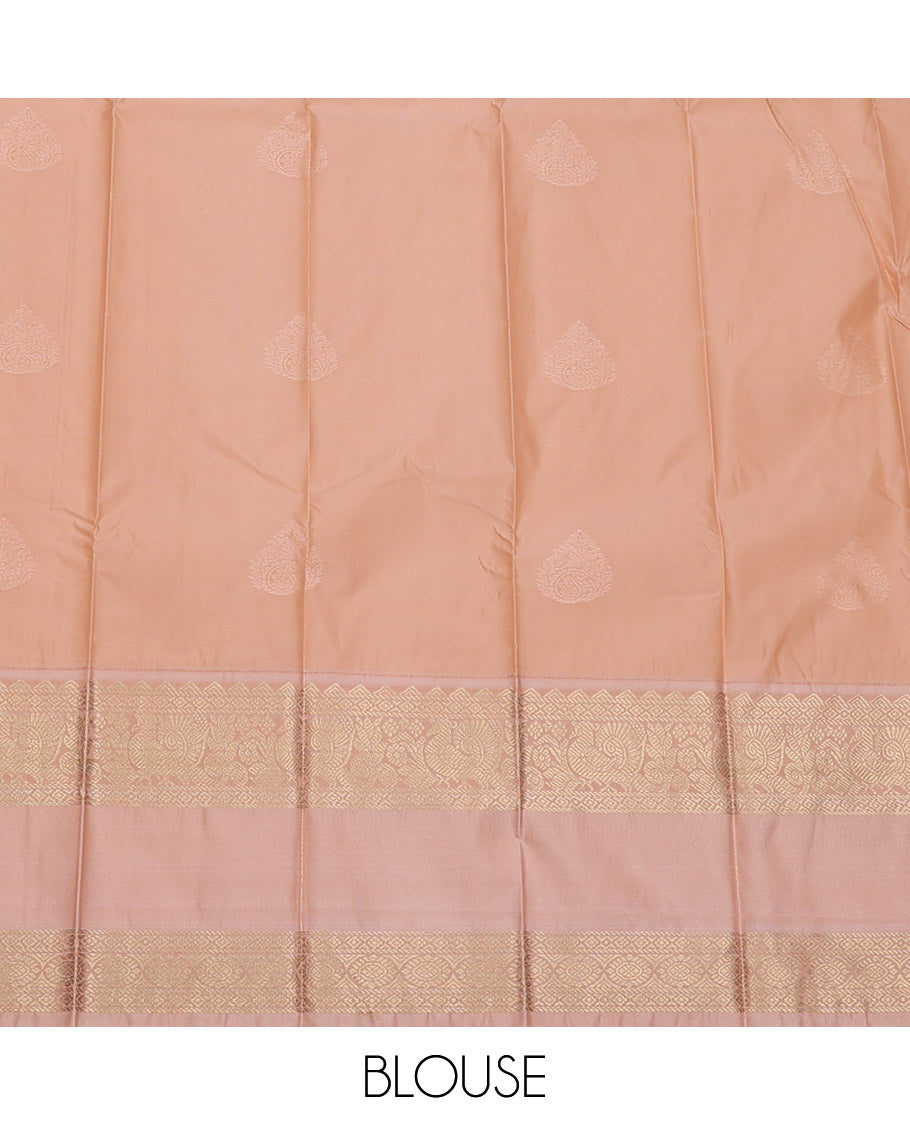 Purple Budget Silk Saree, Elevated with Zari Buttas, Complemented by a Contrast Traditional Zari Rettai Pettu Border, Sparsely Sparkled Pallu, and a Contrast Blouse