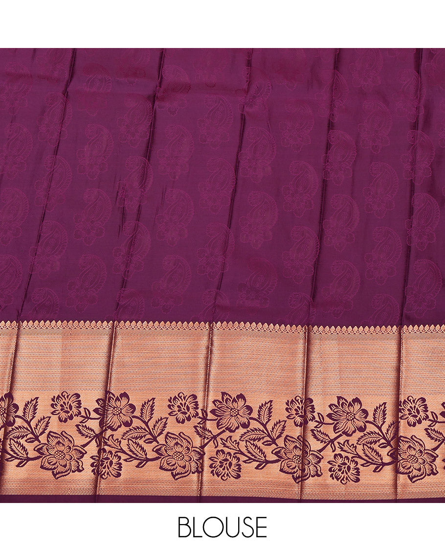 Pink Budget Silk Saree, Decorated with Paisley Jacquard Design, Complemented by Contrast Traditional Floral Creeper Border, Grand Pallu and a Contrast Blouse