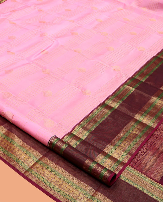 Pink Vasundhara Lite Silk Mix Saree, Richly Detailed with Zari Buttas and Checks, a Contrast Border Steeped with Traditional Designs, Grand Pallu, and a Contrast Blouse